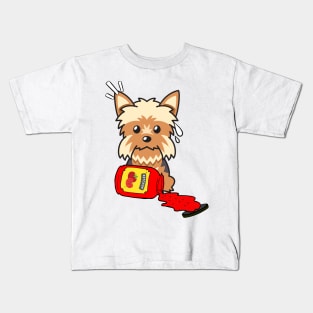 Naughty Yorkshire Terrier Spilled Ketchup Kids T-Shirt